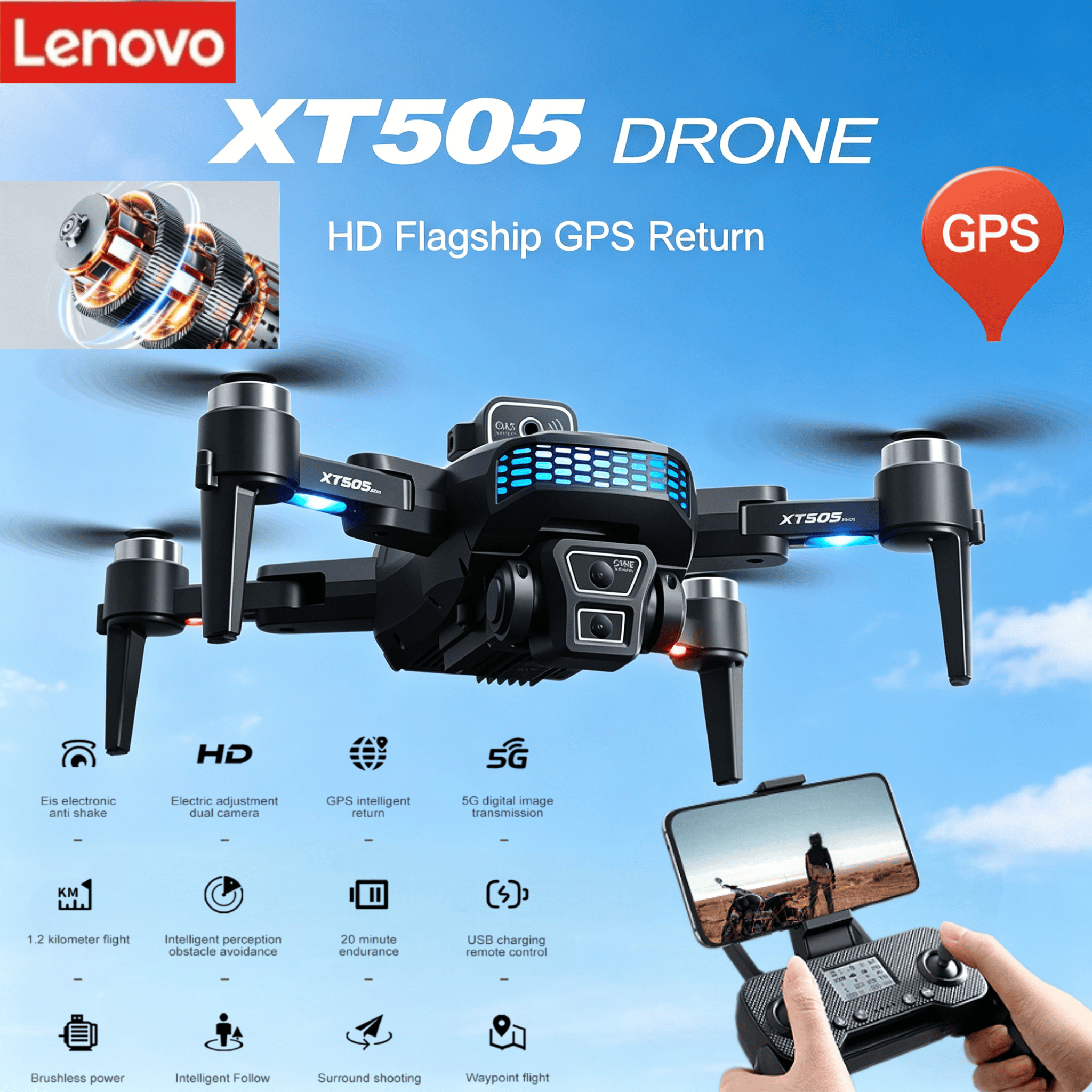Xt505 Rc Drone - Lenovo XT505 Brushless Foldable Drone 5G