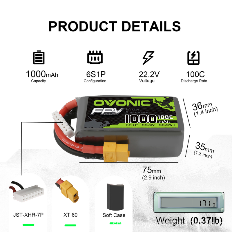 2Pcs OVONIC 1000mAh 100C 22.2V - Drone Rc Race のレビューと価格