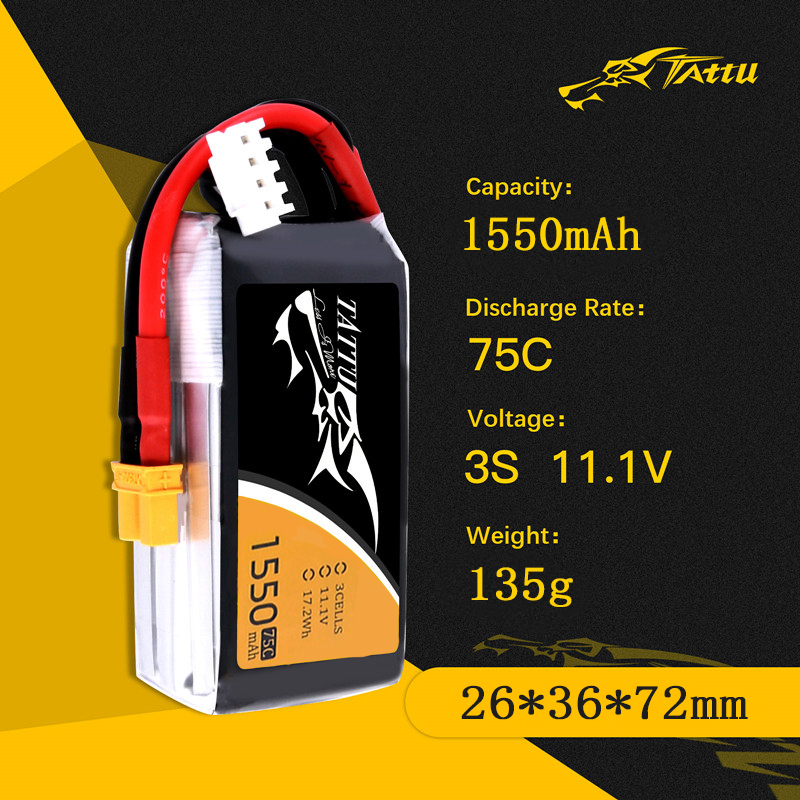TATTU 3S 11.1V 1550mAh 75C LiP - Drone Rc Race のレビューと価格